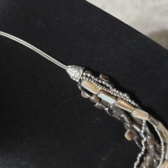 COLDWATER CREEK Multi Strand Natural Shell & Glass Beads Silver Chain Necklace - Picture 3 of 14